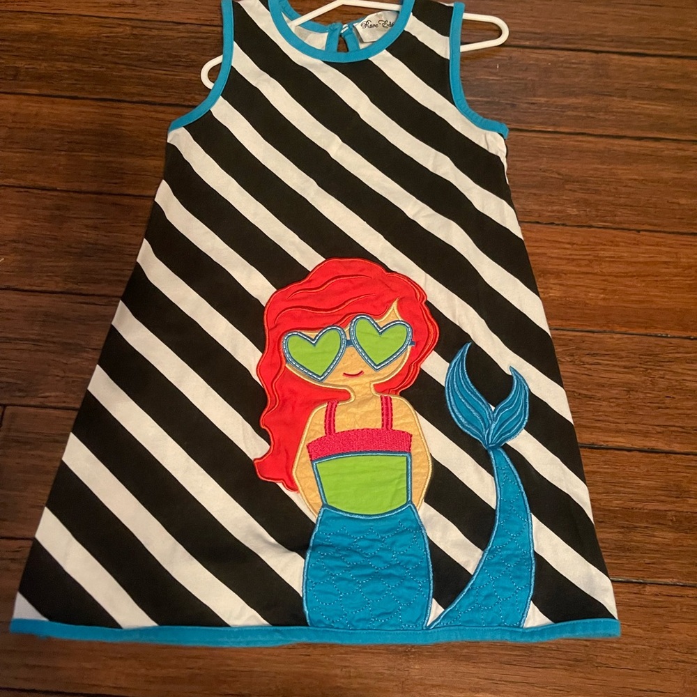 Rare Editions Black and White Striped Dress with Mermaid Design